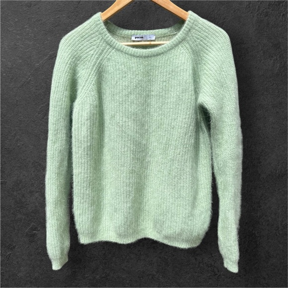 NWOT 🦙 Baby Alpaca Pacas Chic Minimalist Seafoam Mint Crew Neck Sweater L - Picture 4 of 12
